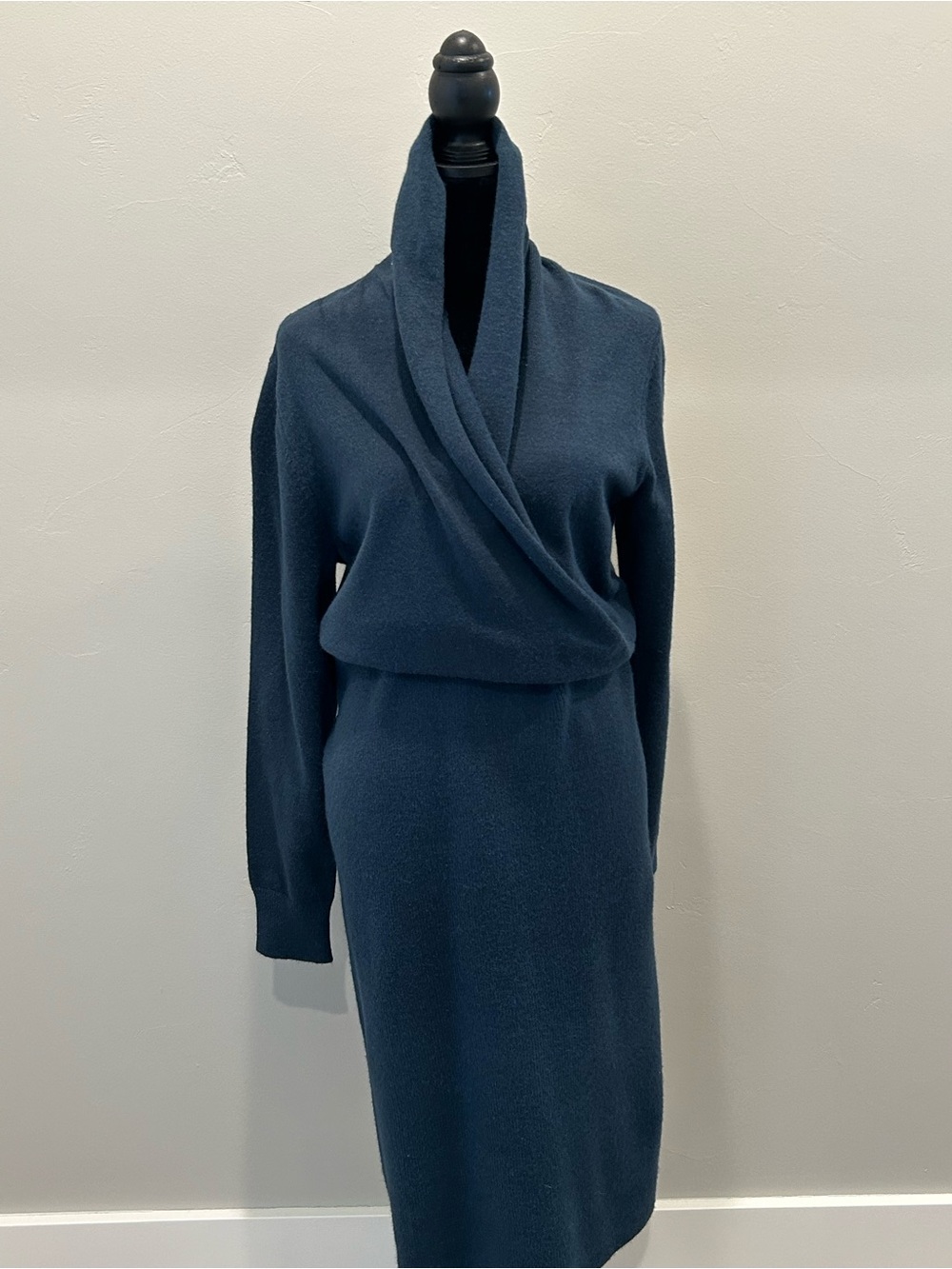 Ann Taylor Dark Teal Long Sleeve Knit Wrap Bodice Dress NWOT, Size L